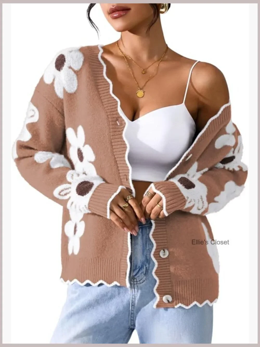 Women's Fuzzy Cardigan Sweater Long Sleeve V-Neck Button Down Open Front Floral